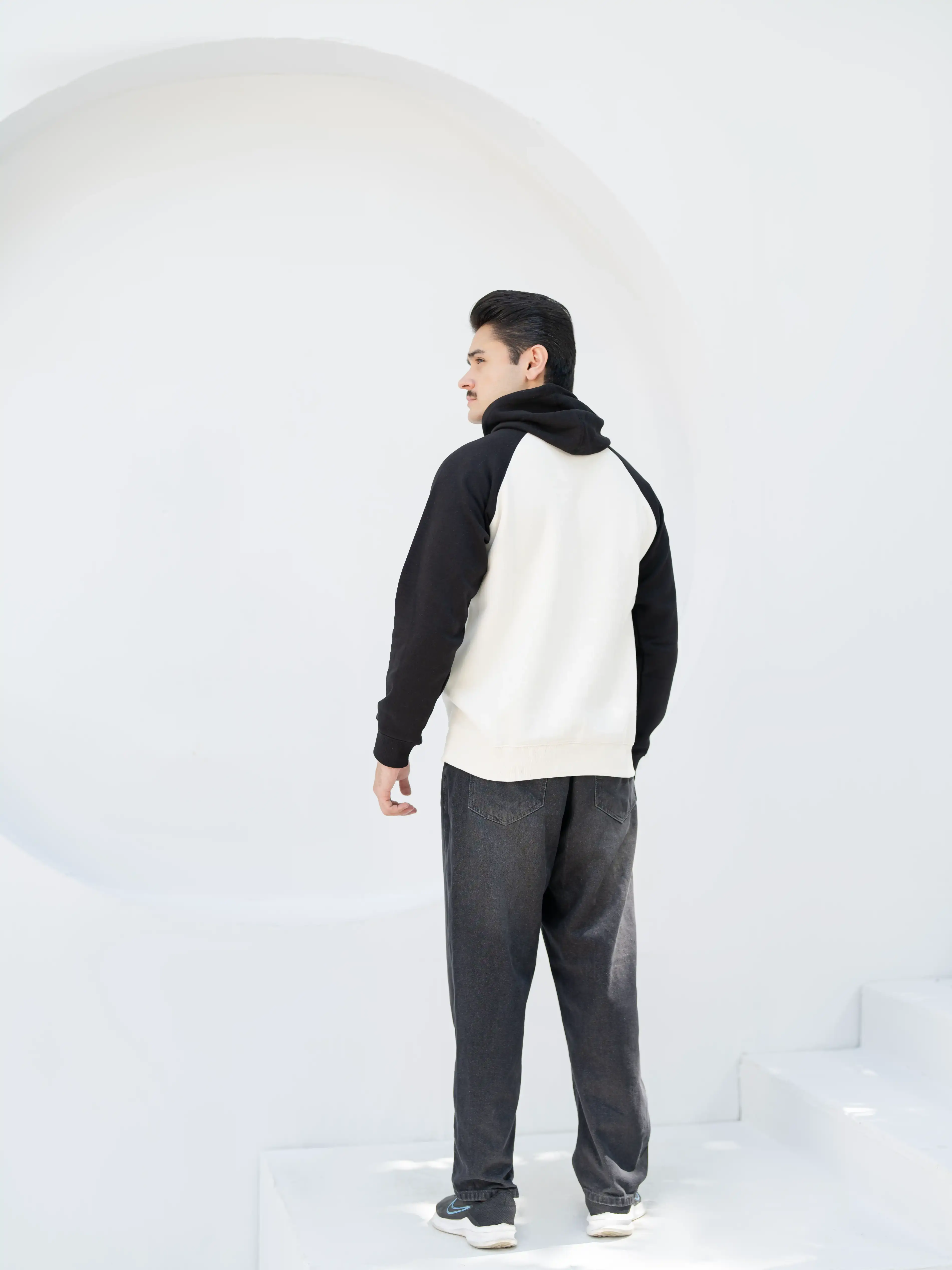 Beige/Black Raglan Hoodie - Premium Cotton Fleece